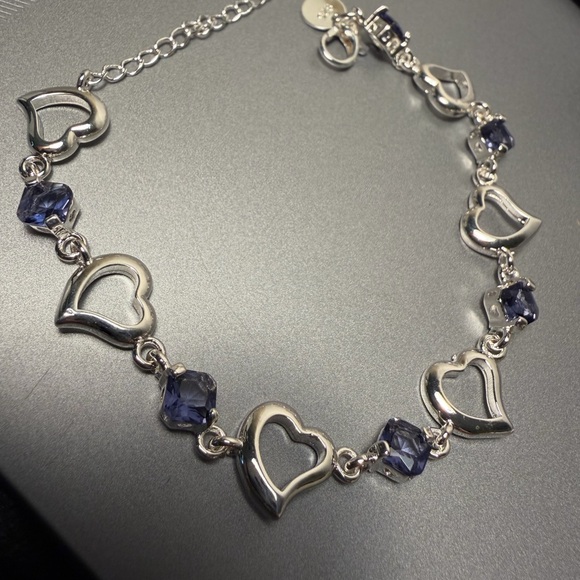 NEW 925 Sterling Silver  Heart Purple Bracelet - Picture 6 of 8